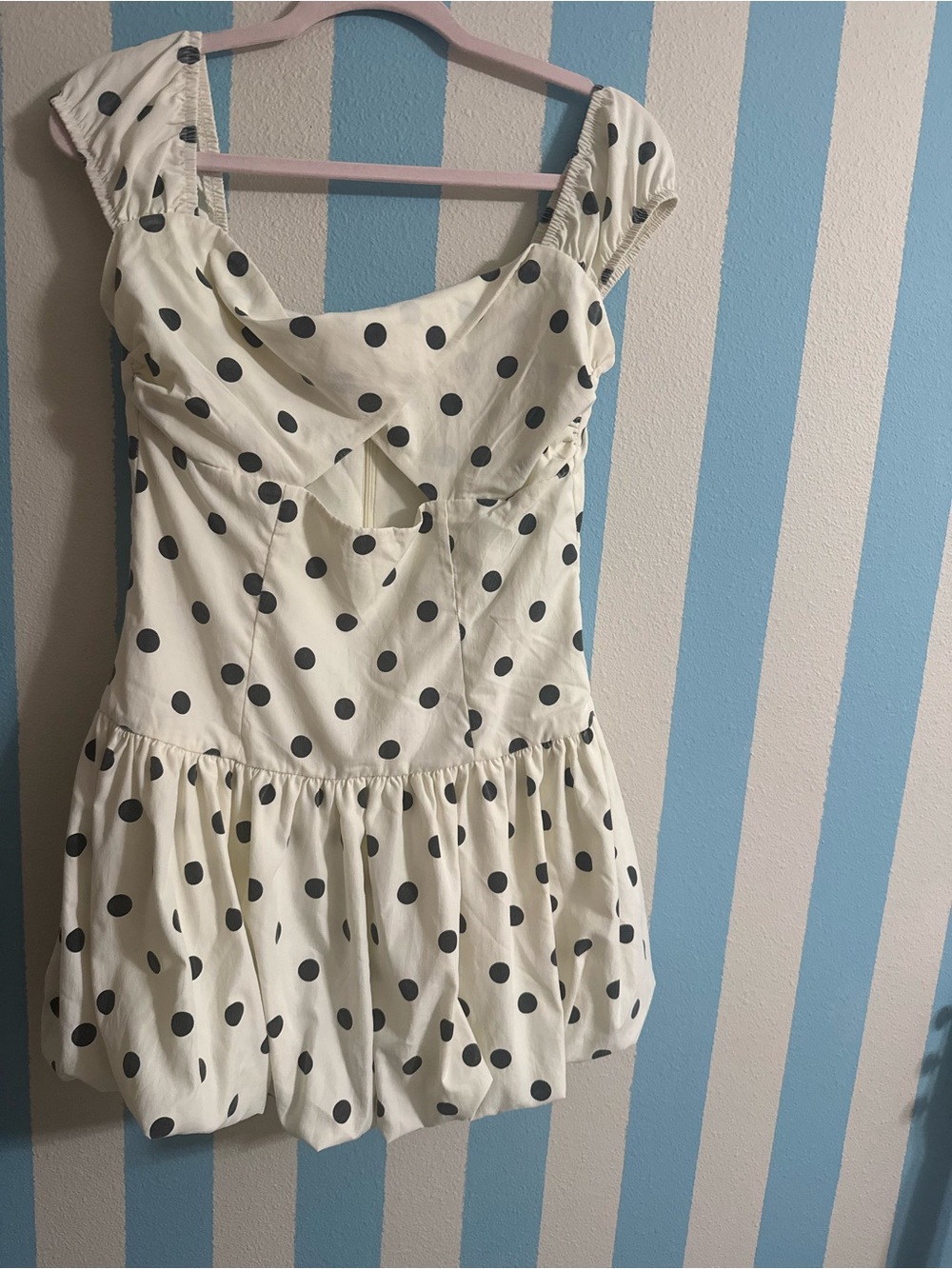 Luvalot Australia White Black Polka Dot Bubble Hem Mini Dress - Picture 2 of 4